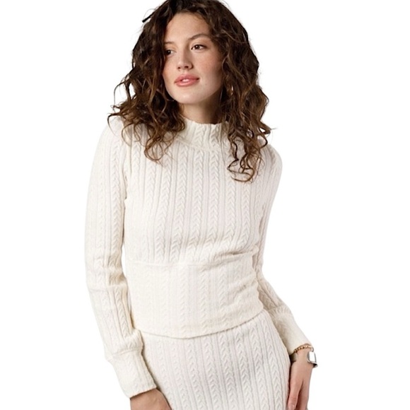 Band of the Free Top Raquel Ivory Ribbed Knit Pullover Mock Neck Sz L New & Tags - Picture 1 of 16